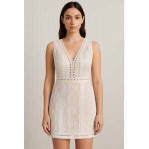 Dress Forum LA Women's Medium Fit & Flare Eyelet Appliqué Nude Lined Romantic